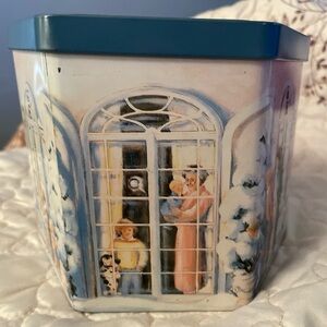 Vintage Charming Family Scene Tin with Blue Lid